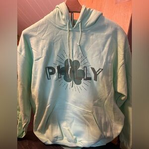Light Green Hoodie with Philly clover graphic